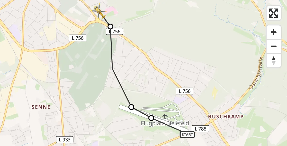 Flugroute Rettungshubschrauber Bielefeld - Luftrettungszentrum Bielefeld, 27 Mai 2026, 10:48