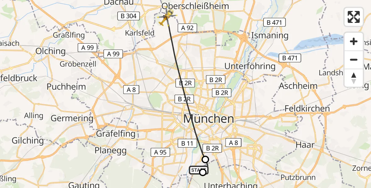 Flugroute Rettungshubschrauber ADAC Air Rescue Center Hubschrauberlandeplatz (Christoph 1) - München, 27 Mai 2026, 10:48