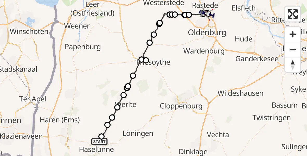 Flugroute Polizeihubschrauber Haselünne - Oldenburg Police Hubschrauberlandeplatz, 27 Mai 2026, 10:50