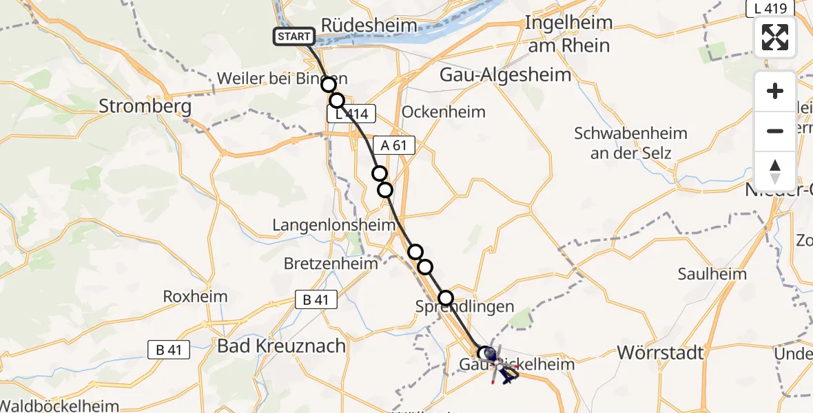 Flugroute Polizeihubschrauber Bingen am Rhein - Gau-Bickelheim, 27 Mai 2026, 10:54