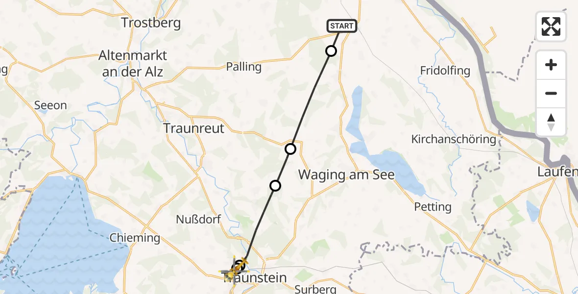 Flugroute Rettungshubschrauber Tittmoning - Traunstein Hospital, 27 Mai 2026, 10:56