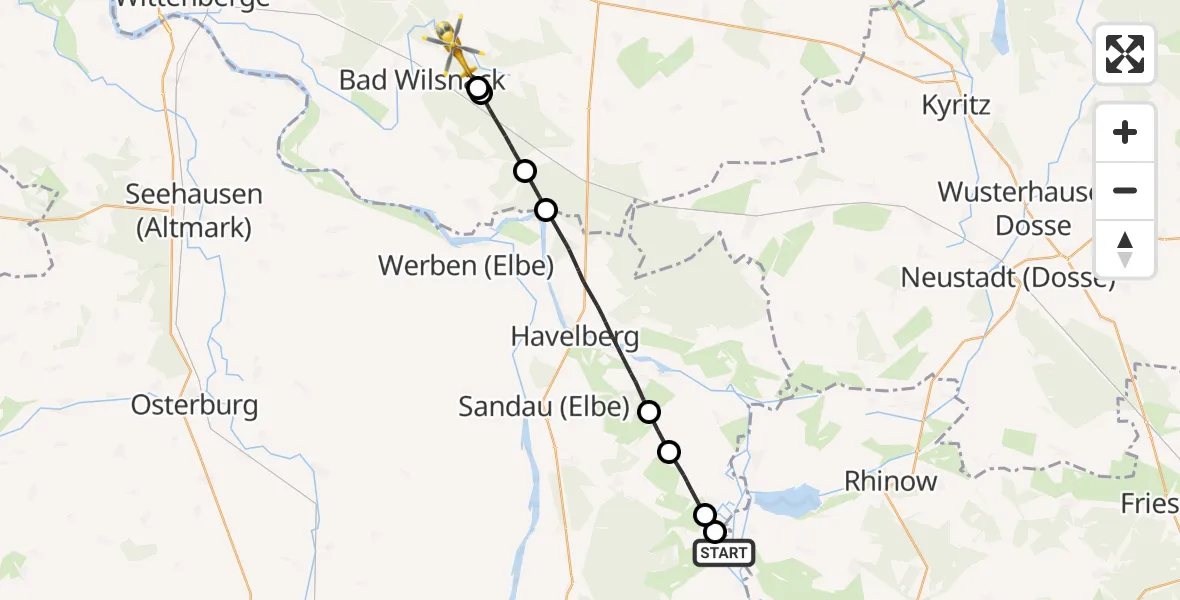 Flugroute Rettungshubschrauber Schollene - Bad Wilsnack, 27 Mai 2026, 11:04