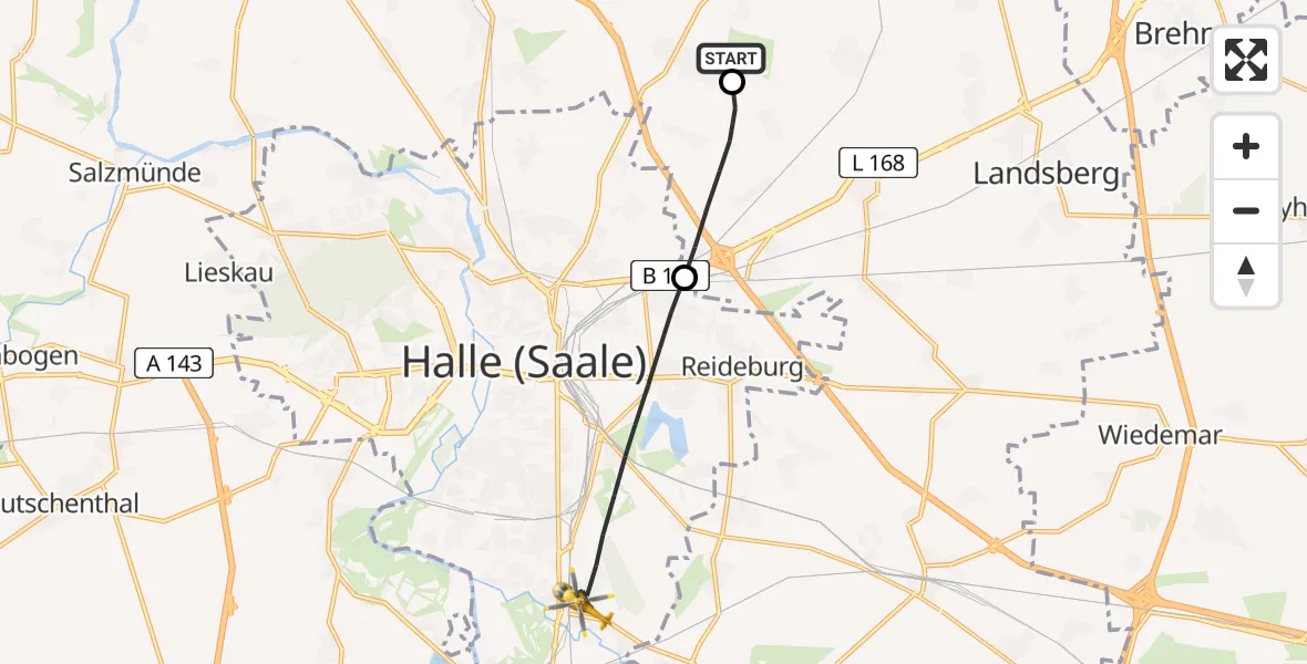 Flugroute Rettungshubschrauber Halle-Oppin Flugplatz - Halle (Saale), 27 Mai 2026, 11:06