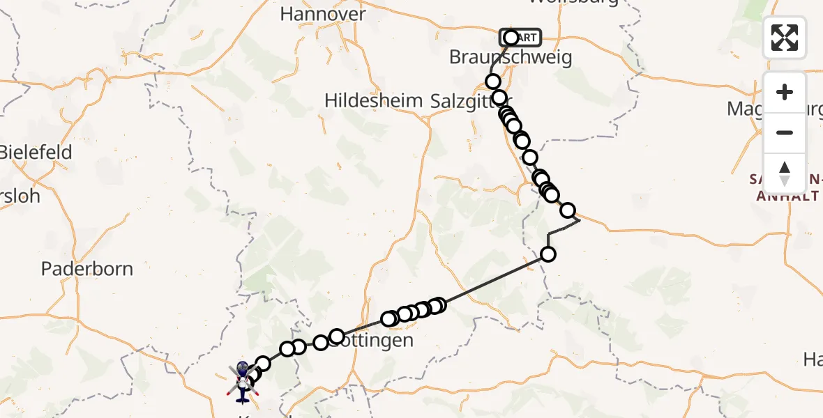 Flugroute Polizeihubschrauber Braunschweig-Wolfsburg Flughafen - Kassel Flughafen, 27 Mai 2026, 11:09