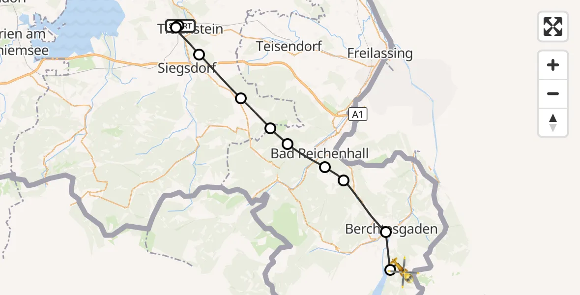 Flugroute Rettungshubschrauber Traunstein Hospital - Schönau a.Königssee, 27 Mai 2026, 11:13