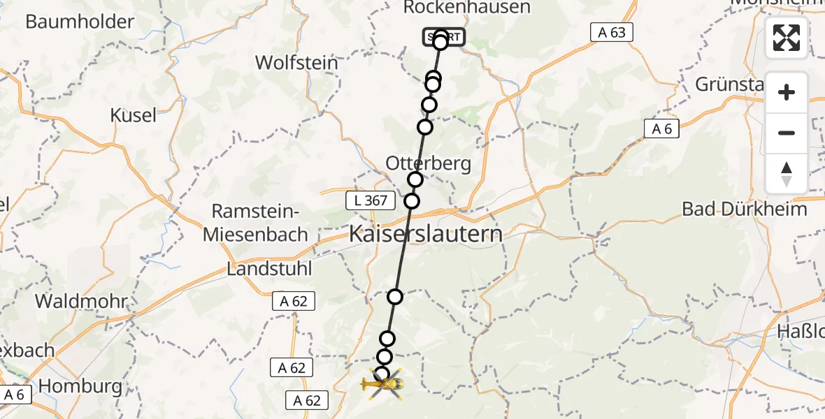 Flugroute Rettungshubschrauber Imsweiler UL - Heltersberg, 27 Mai 2026, 11:15