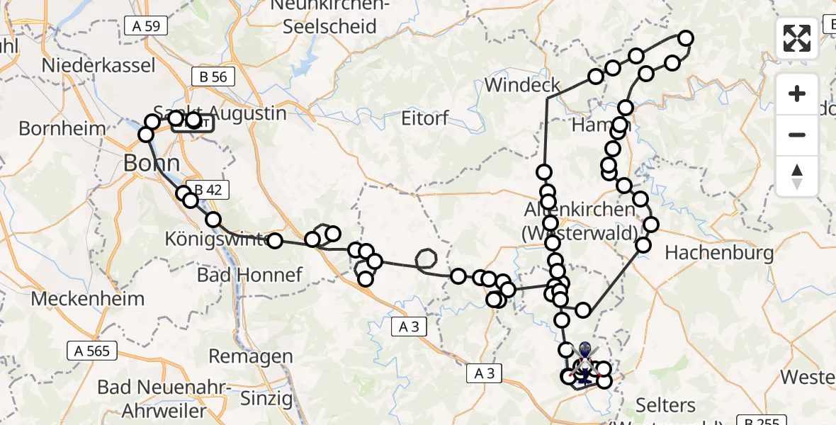 Flugroute Polizeihubschrauber Sankt Augustin - Dierdorf, 27 Mai 2026, 11:19