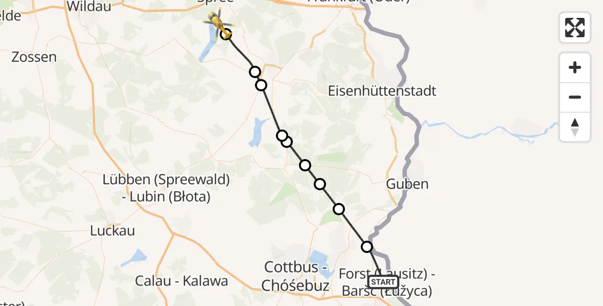 Flugroute Rettungshubschrauber Forst (Lausitz) - Bad Saarow, 27 Mai 2026, 11:19