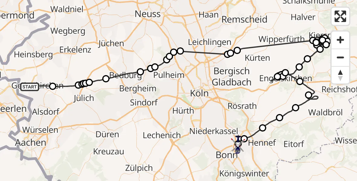 Flugroute Polizeihubschrauber Geilenkirchen - Bonn-Hangelar Flugplatz, 27 Mai 2026, 11:23