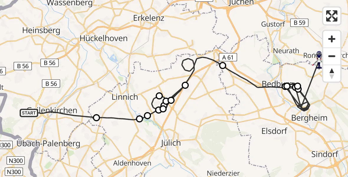 Flugroute Polizeihubschrauber Geilenkirchen - Rommerskirchen, 27 Mai 2026, 11:27