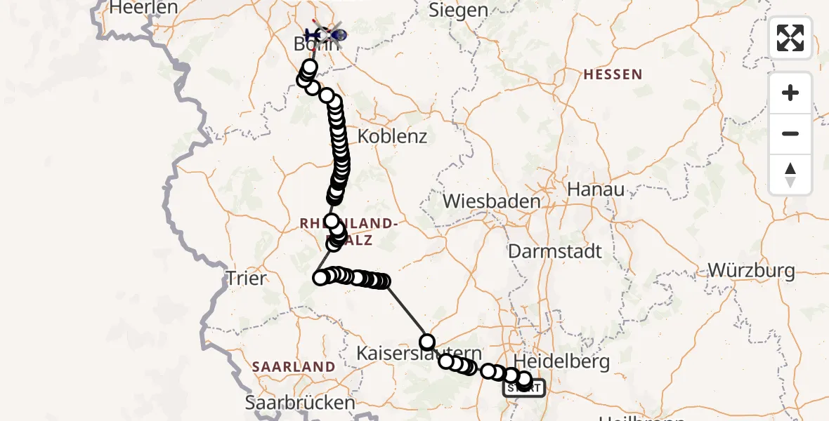 Flugroute Polizeihubschrauber Speyer Flugplatz - Sankt Augustin, 27 Mai 2026, 11:32
