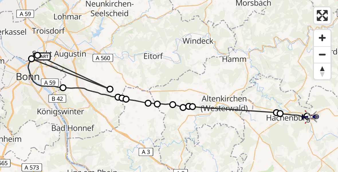Flugroute Polizeihubschrauber Sankt Augustin - Norken, 27 Mai 2026, 11:33