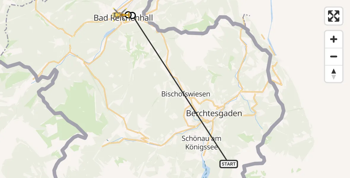 Flugroute Rettungshubschrauber Schönau a.Königssee - Bad Reichenhall Krankenhaus Hubschrauberlandeplatz, 27 Mai 2026, 11:45