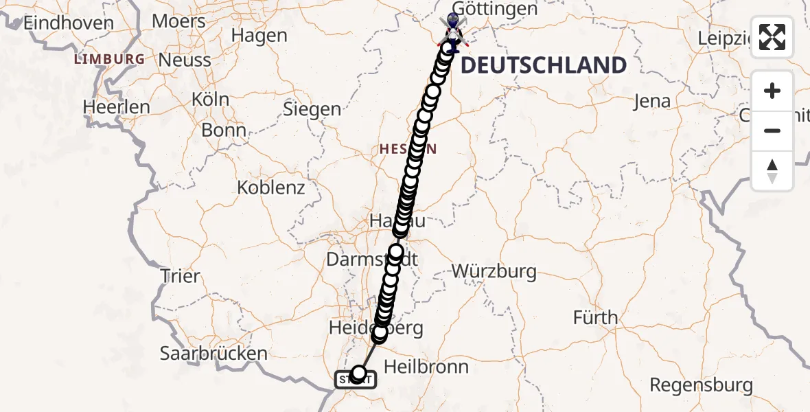 Flugroute Polizeihubschrauber Stutensee - Fuldatal Bundespolizei Hubschrauberlandeplatz, 27 Mai 2026, 11:51