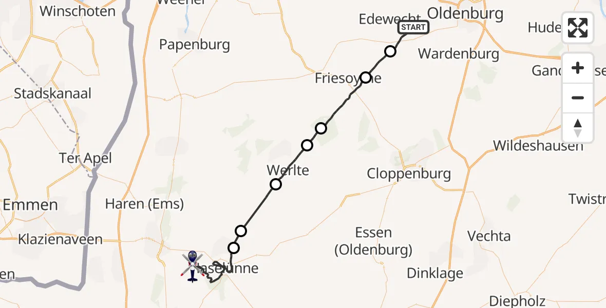 Flugroute Polizeihubschrauber Edewecht - Haselünne, 27 Mai 2026, 12:03