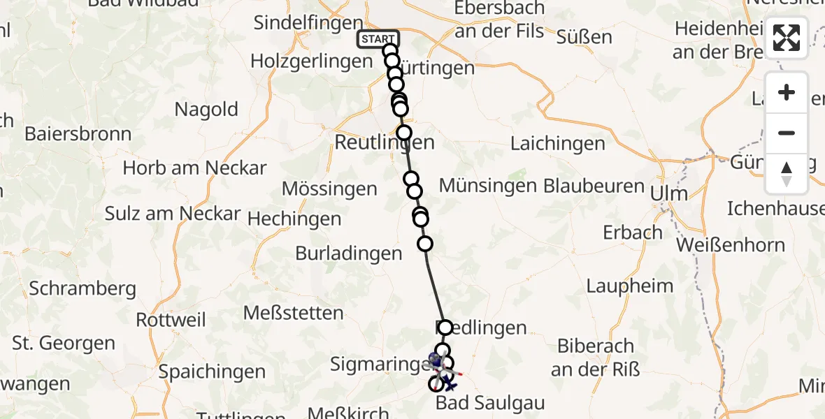 Flugroute Polizeihubschrauber Flughafen Stuttgart - Mengen, 27 Mai 2026, 12:05