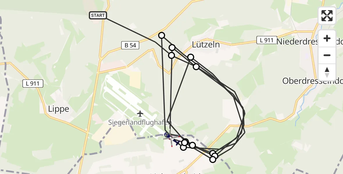 Flugroute Polizeihubschrauber Burbach - Siegerland Flughafen, 27 Mai 2026, 12:09