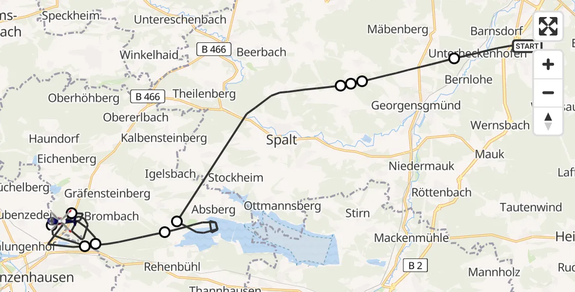 Flugroute Polizeihubschrauber Roth - Haundorf, 27 Mai 2026, 12:10