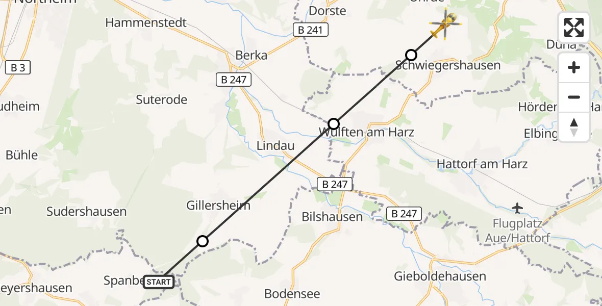 Flugroute Rettungshubschrauber Bovenden - Osterode am Harz, 27 Mai 2026, 12:20