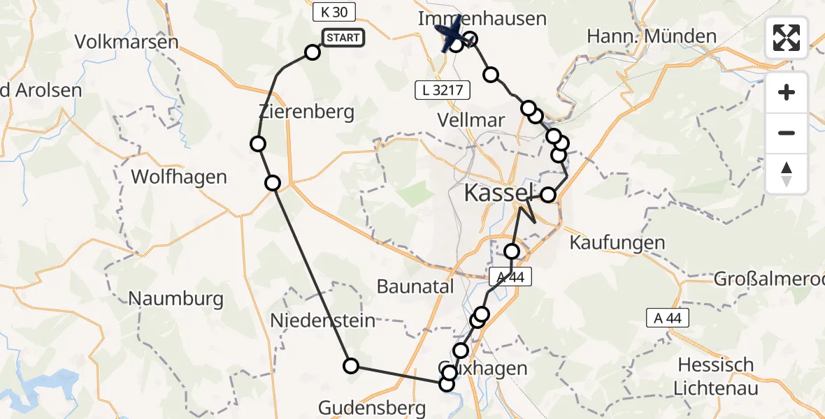 Flugroute Polizeiflugzeug Calden - Grebenstein, 27 Mai 2026, 12:19