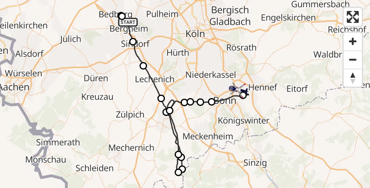 Flugroute Polizeihubschrauber Bergheim - Bonn-Hangelar Flugplatz, 27 Mai 2026, 12:43
