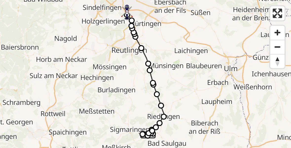 Flugroute Polizeihubschrauber Mengen - Flughafen Stuttgart, 27 Mai 2026, 12:44