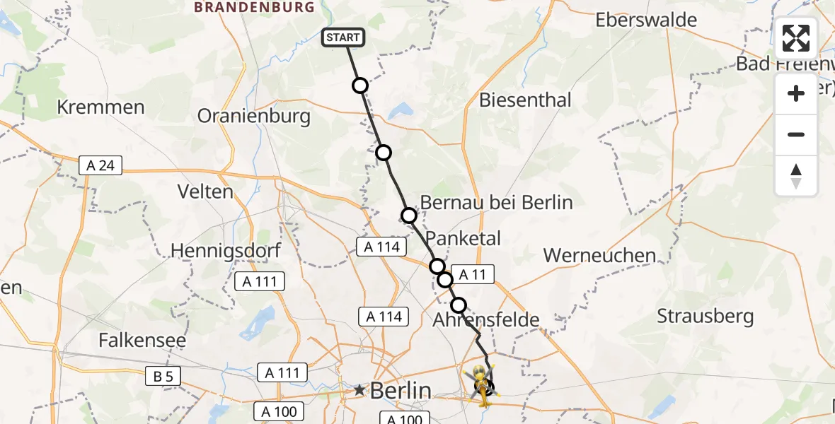 Flugroute Rettungshubschrauber Liebenwalde - Berlin Emergency Hospital, 27 Mai 2026, 12:45