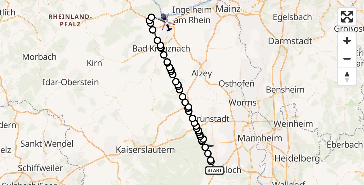 Flugroute Polizeihubschrauber Neustadt an der Weinstraße - Münster-Sarmsheim, 27 Mai 2026, 12:47