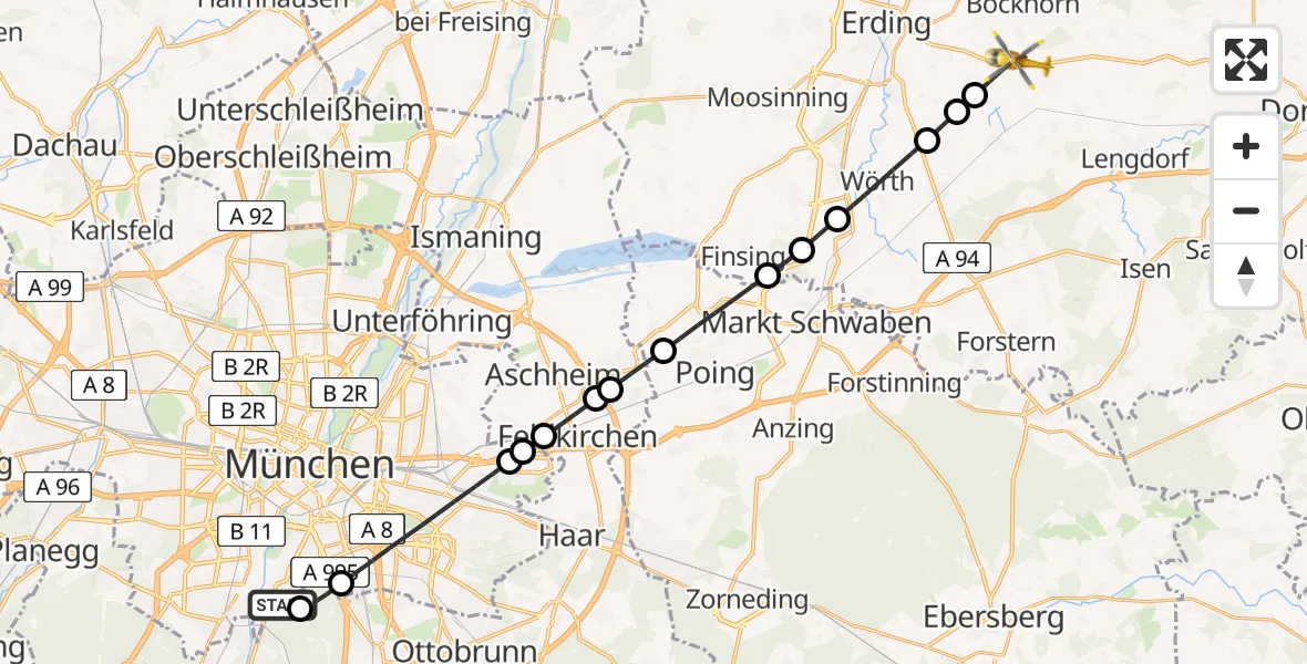 Flugroute Rettungshubschrauber ADAC Air Rescue Center Hubschrauberlandeplatz (Christoph 1) - Bockhorn, 27 Mai 2026, 12:47