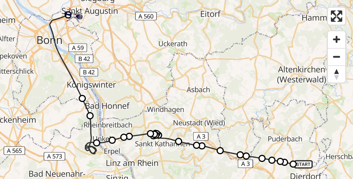 Flugroute Polizeihubschrauber Dierdorf-Wienau Flugplatz - Sankt Augustin, 27 Mai 2026, 12:48