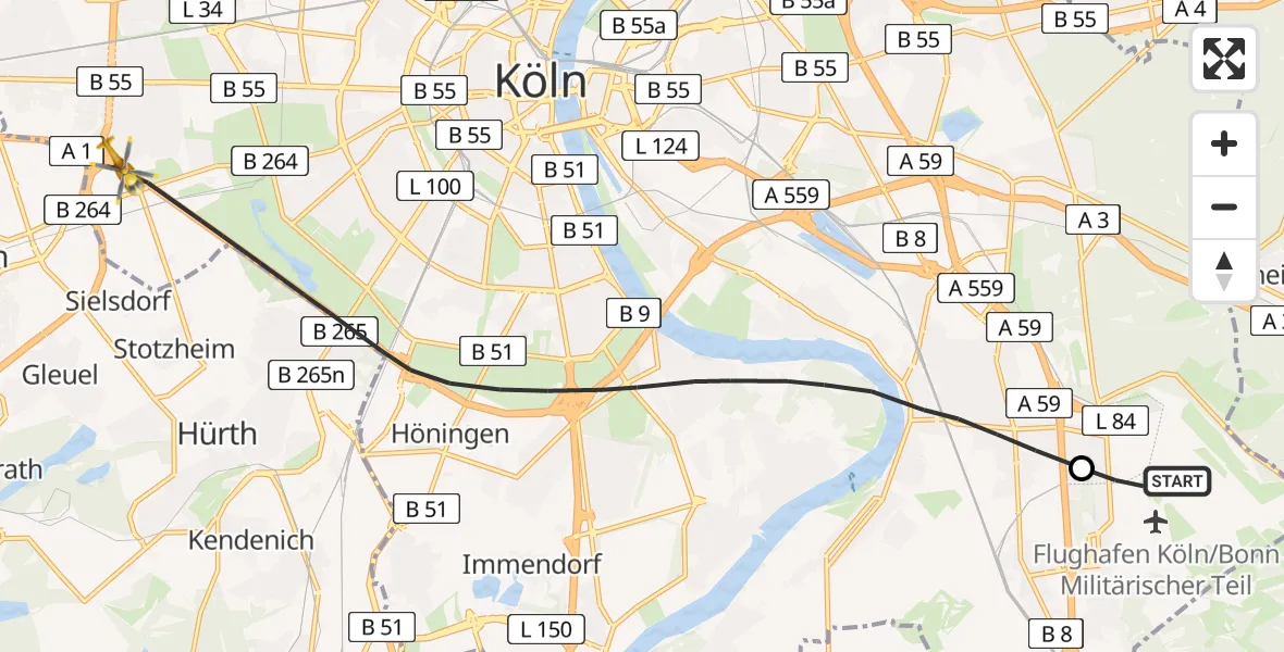 Flugroute Rettungshubschrauber Köln Bonn Flughafen - Köln, 27 Mai 2026, 12:49