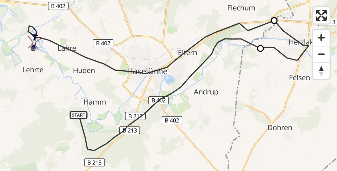 Flugroute Polizeihubschrauber Haselünne - Haselünne, 27 Mai 2026, 12:49