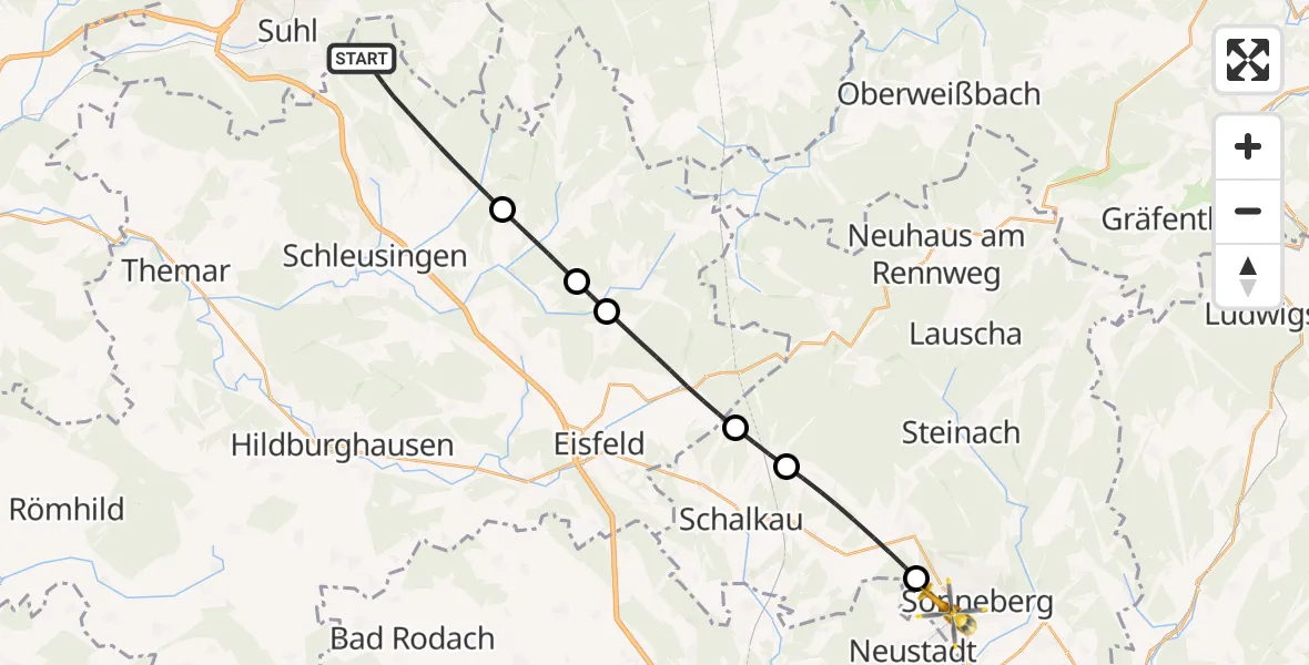 Flugroute Rettungshubschrauber Schleusingen - Sonneberg, 27 Mai 2026, 12:54
