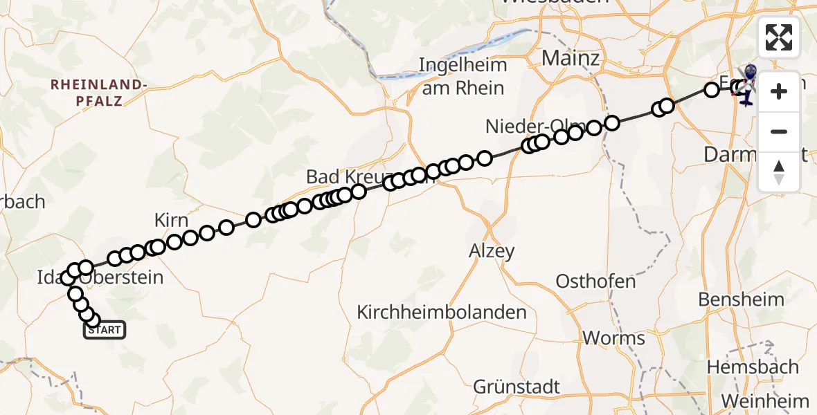 Flugroute Polizeihubschrauber Baumholder - Flughafen Frankfurt-Egelsbach, 27 Mai 2026, 12:53