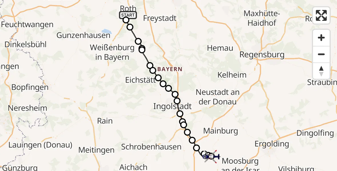 Flugroute Polizeihubschrauber Roth - Attenkirchen, 27 Mai 2026, 12:54