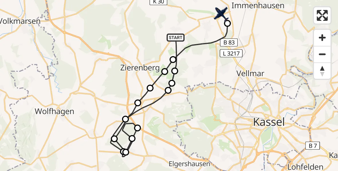 Flugroute Polizeiflugzeug Calden - Grebenstein, 27 Mai 2026, 12:59