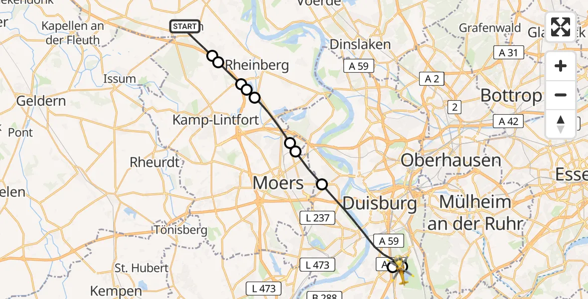 Flugroute Rettungshubschrauber Alpen - Duisburg Air Rescue Hubschrauberlandeplatz (Christoph 9), 27 Mai 2026, 13:00