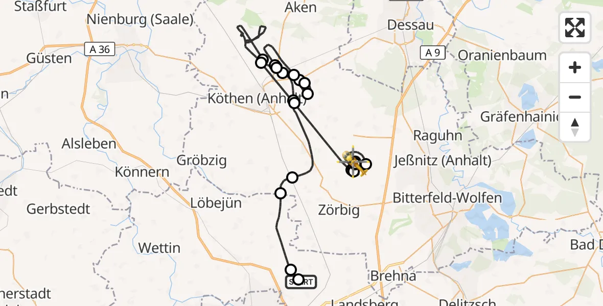 Flugroute Rettungshubschrauber Halle-Oppin Flugplatz - Südliches Anhalt, 27 Mai 2026, 13:02
