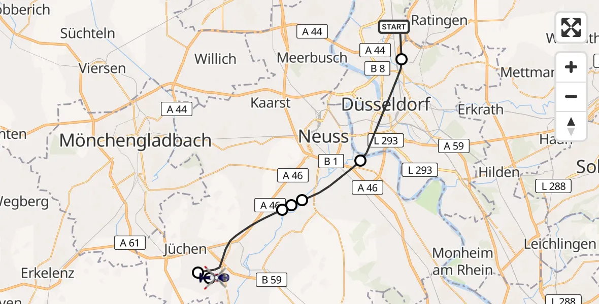 Flugroute Polizeihubschrauber Düsseldorf Flughafen - Gustorfer Höhe Flugplatz, 27 Mai 2026, 13:12