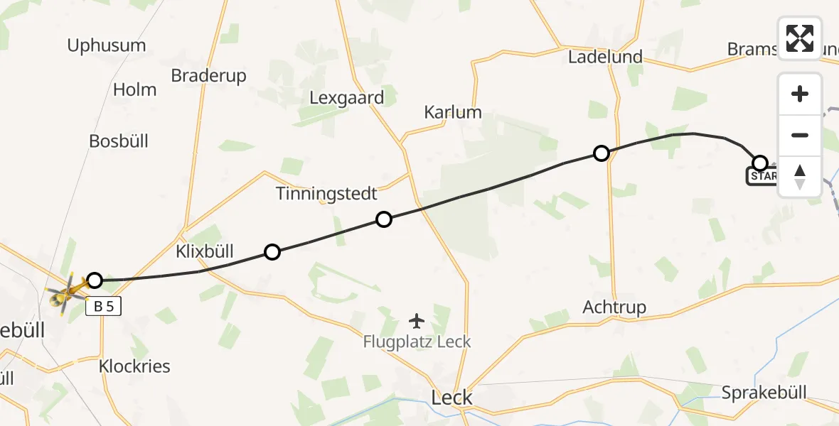 Flugroute Rettungshubschrauber Holt - Niebüll, 27 Mai 2026, 13:13
