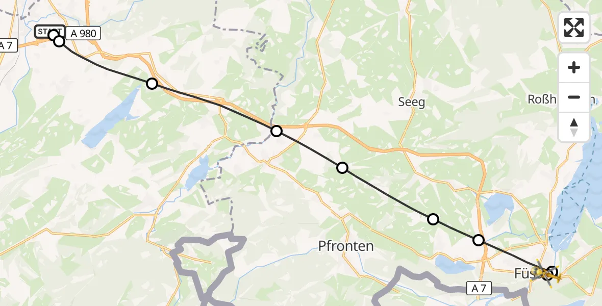 Flugroute Rettungshubschrauber Kempten-Durach Flugplatz - Füssen, 27 Mai 2026, 13:15