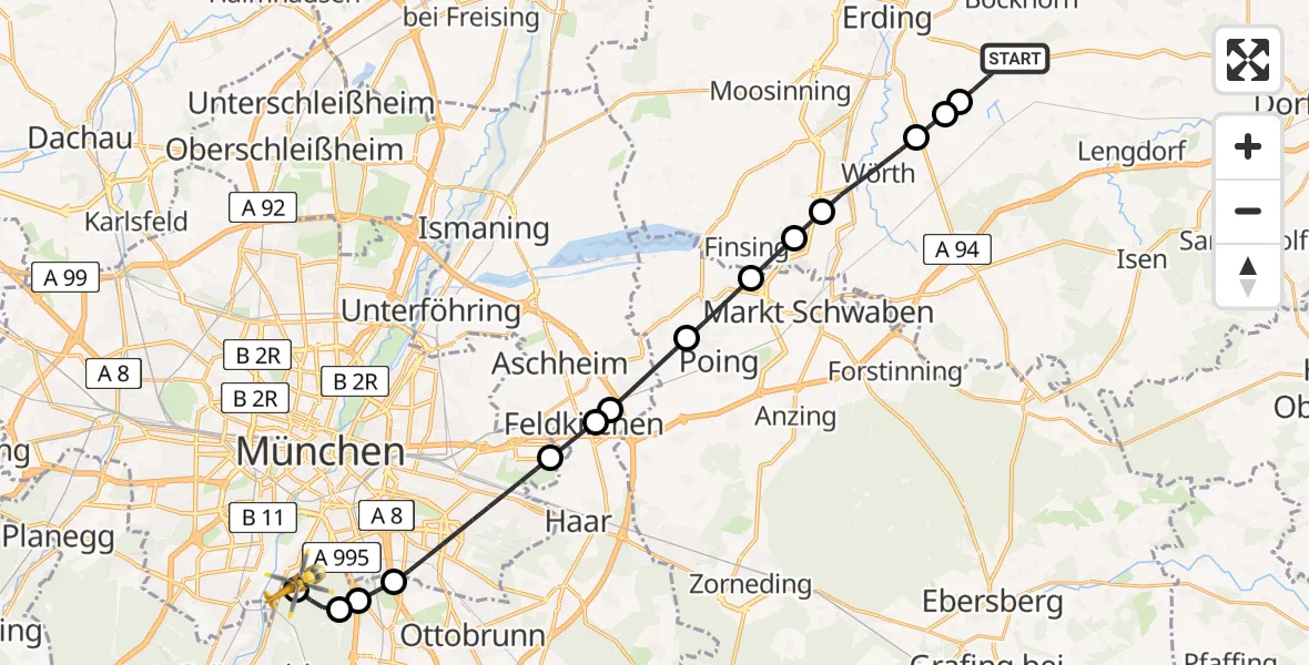 Flugroute Rettungshubschrauber Bockhorn - ADAC Air Rescue Center Hubschrauberlandeplatz (Christoph 1), 27 Mai 2026, 13:25