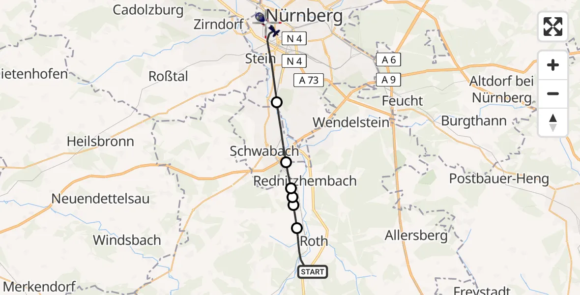 Flugroute Polizeihubschrauber Roth - Nürnberg, 27 Mai 2026, 13:26