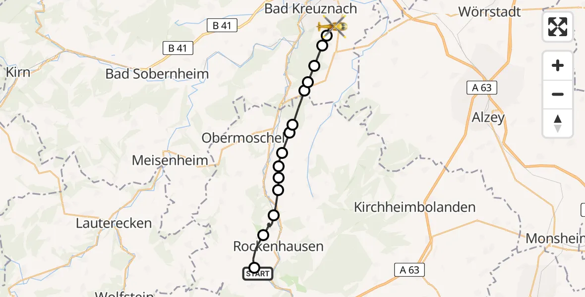 Flugroute Rettungshubschrauber Imsweiler UL - Hackenheim, 27 Mai 2026, 13:34