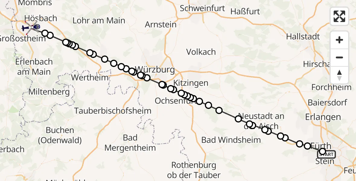 Flugroute Polizeihubschrauber Nürnberg - Aschaffenburg, 27 Mai 2026, 13:38