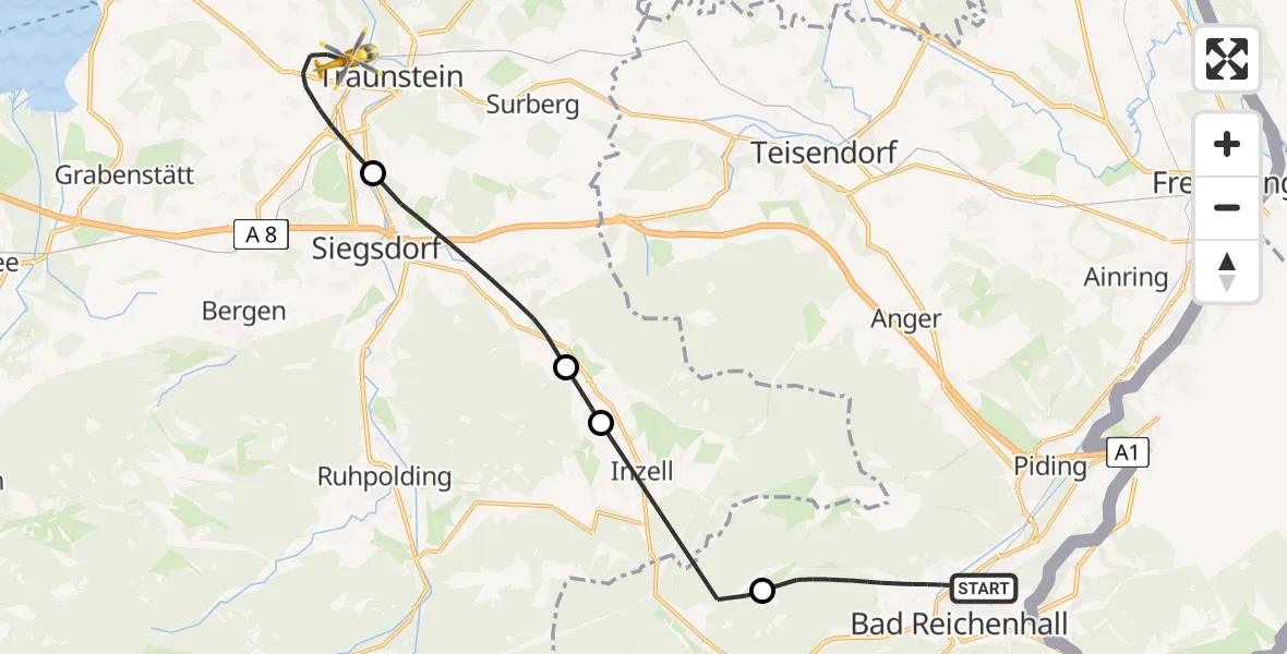 Flugroute Rettungshubschrauber Bad Reichenhall - Traunstein Hospital, 27 Mai 2026, 13:40