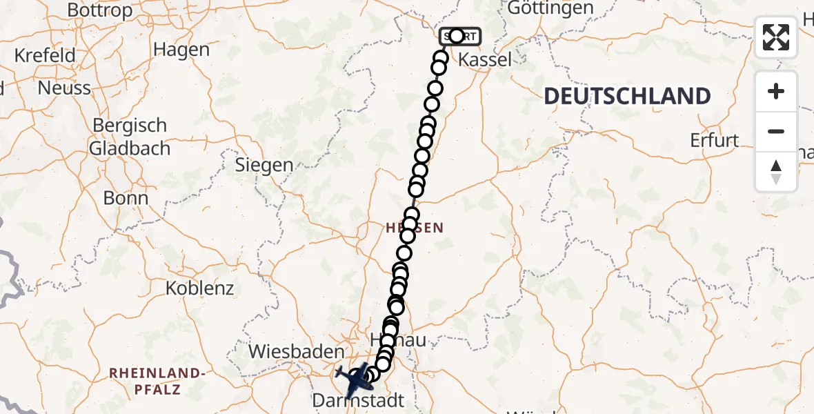 Flugroute Polizeiflugzeug Calden - Flughafen Frankfurt-Egelsbach, 27 Mai 2026, 13:42