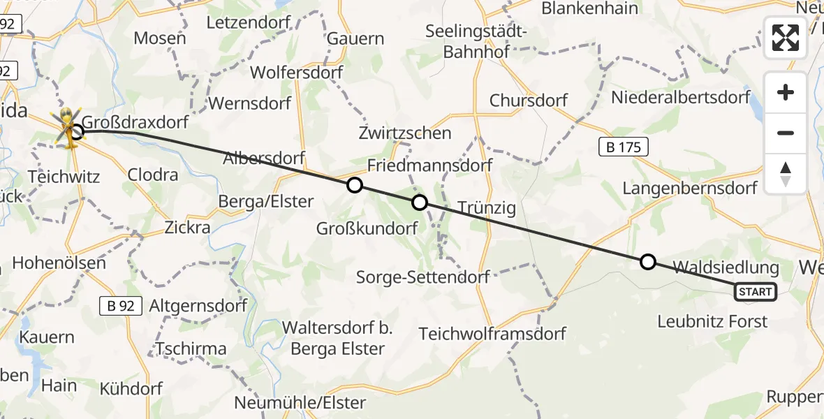 Flugroute Rettungshubschrauber Werdau - Teichwitz, 27 Mai 2026, 13:46