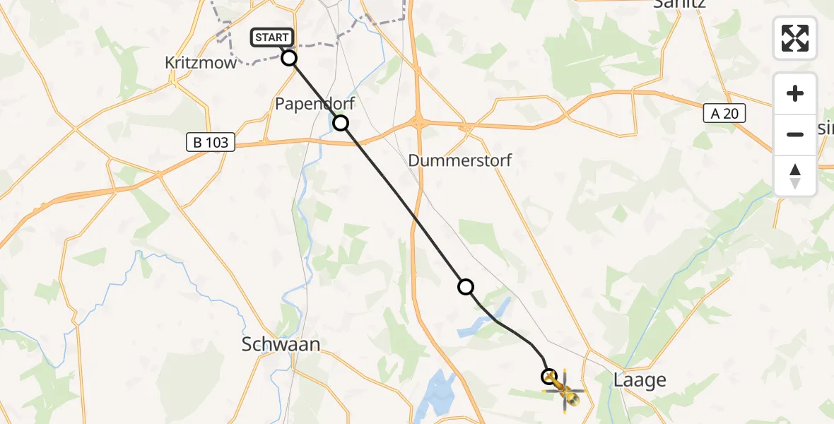 Flugroute Rettungshubschrauber Rostock - Flughafen Rostock-Laage, 27 Mai 2026, 13:46