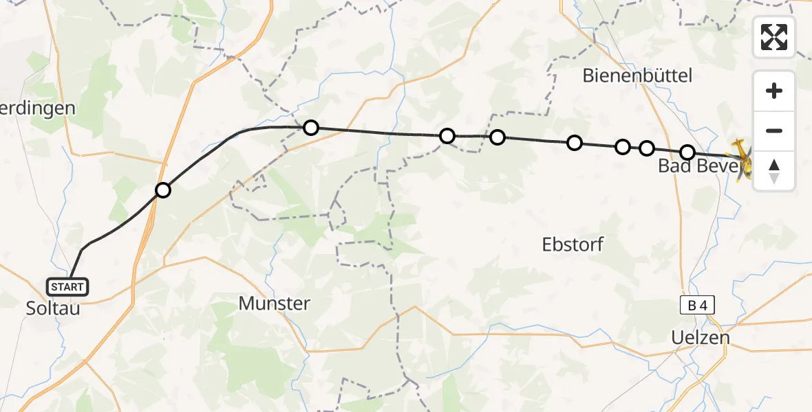 Flugroute Rettungshubschrauber Soltau - Bad Bevensen, 27 Mai 2026, 13:48